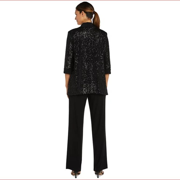 Black Sequined Jacket, Top & Pants Petite 3-Pc(NWT) - Picture 3 of 13